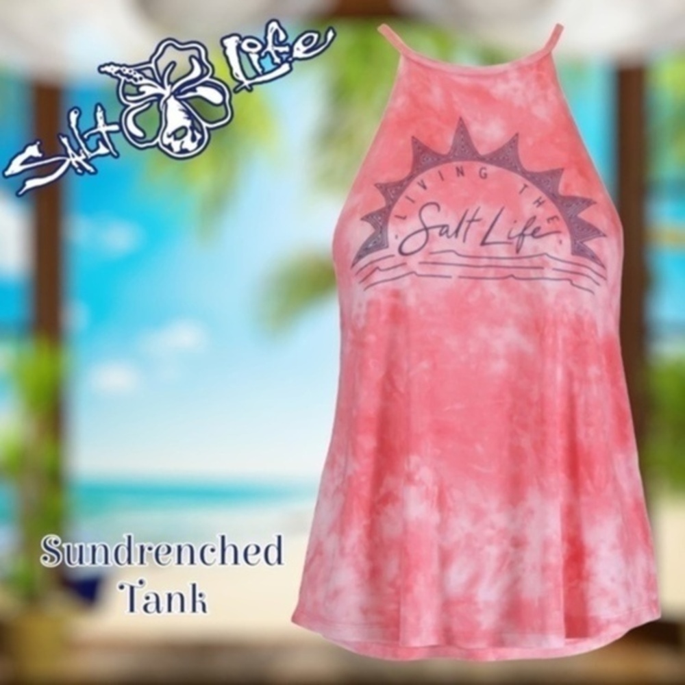 SALT LIFE Sundrenched Tie-Dye Halter-Style Relaxed Long Tank Top-NWT/Coral